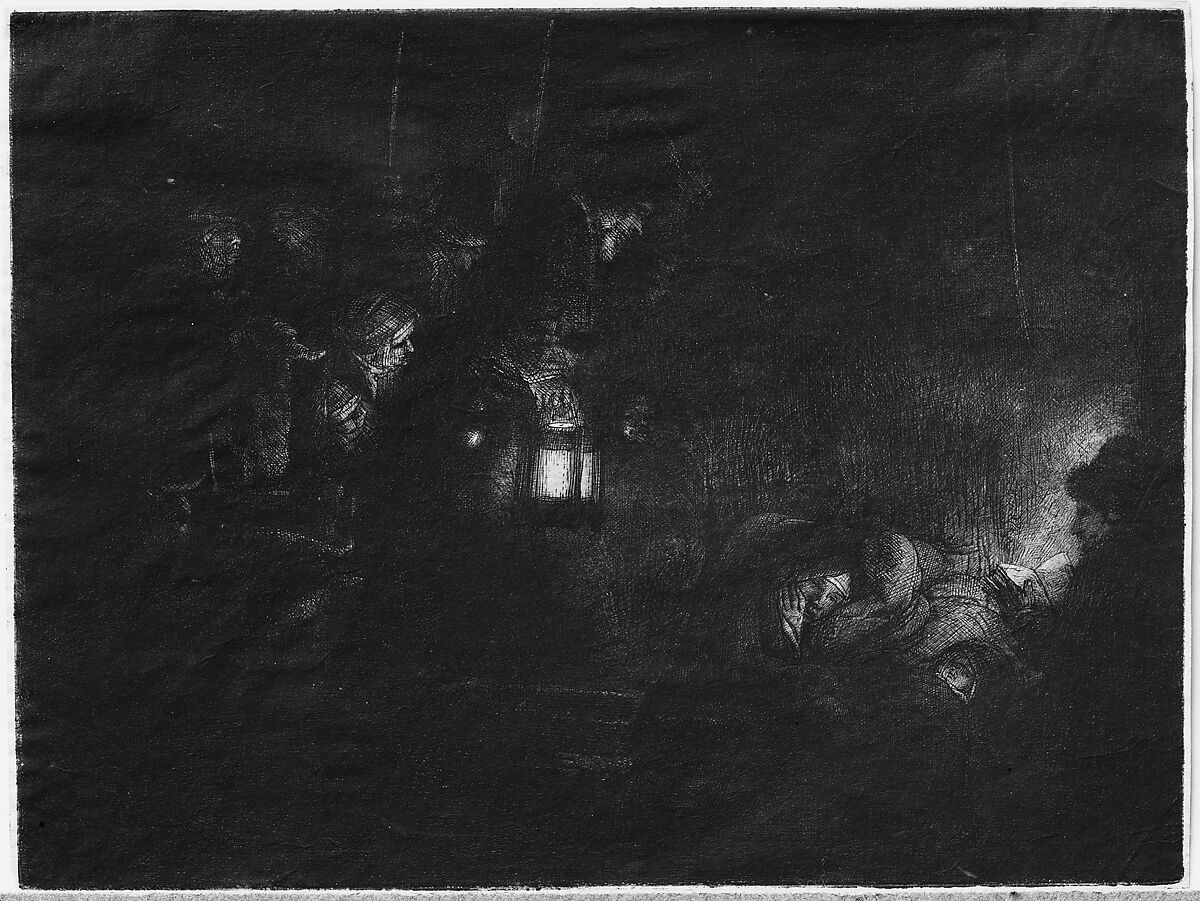 Adoration of the Shepherds:  A Night Piece, Rembrandt (Rembrandt van Rijn) (Dutch, Leiden 1606–1669 Amsterdam), Etching, fifth state