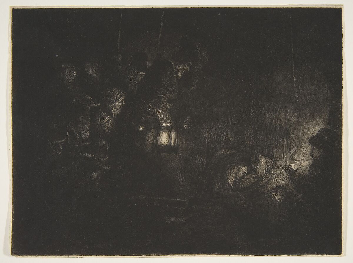 Adoration of the Shepherds:  A Night Piece, Rembrandt (Rembrandt van Rijn) (Dutch, Leiden 1606–1669 Amsterdam), Etching, fifth state 
