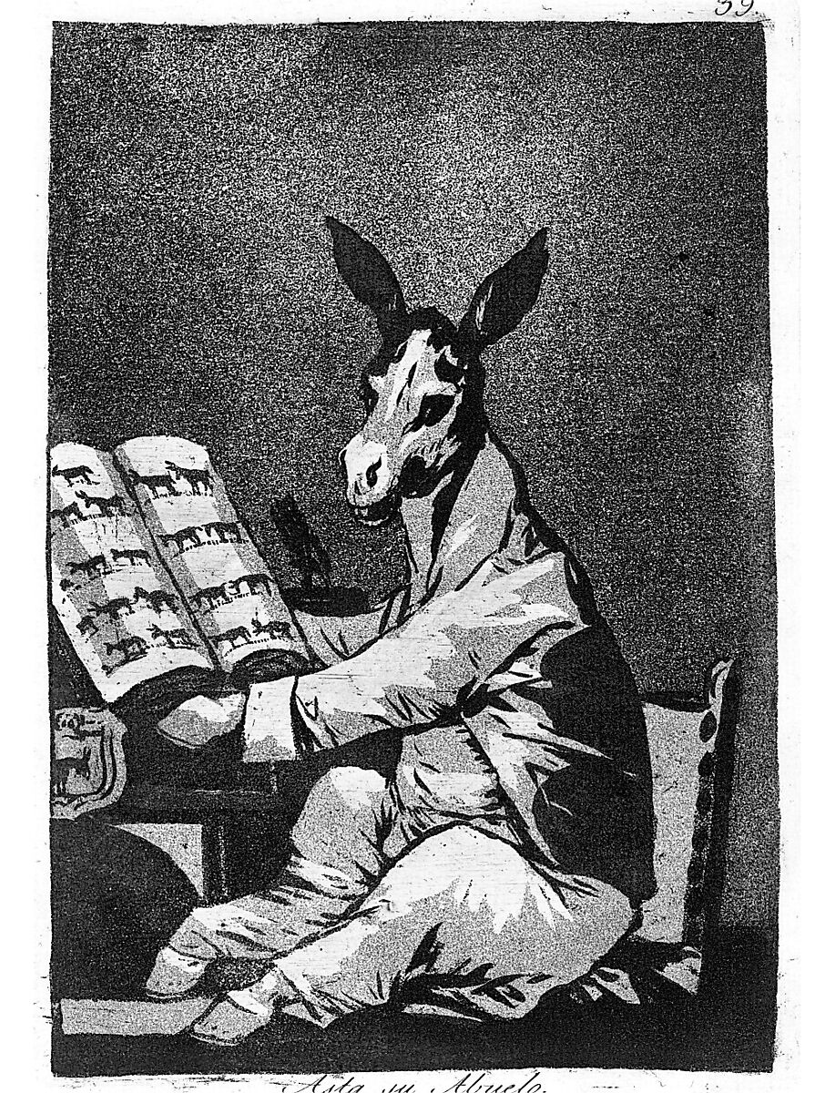 Plate 39 from "Los Caprichos": And so was his grandfather (Asta su Abuelo), Goya (Francisco de Goya y Lucientes) (Spanish, Fuendetodos 1746–1828 Bordeaux), Aquatint