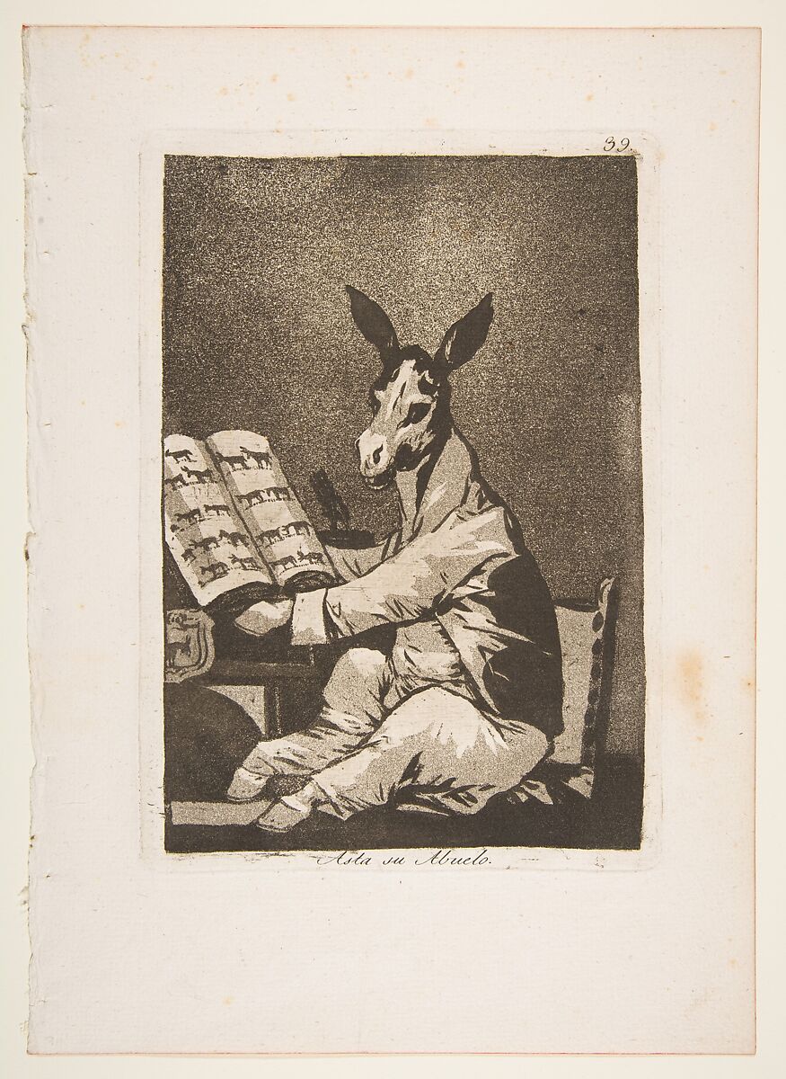 Plate 39 from "Los Caprichos": And so was his grandfather (Asta su Abuelo), Goya (Francisco de Goya y Lucientes)  Spanish, Aquatint
