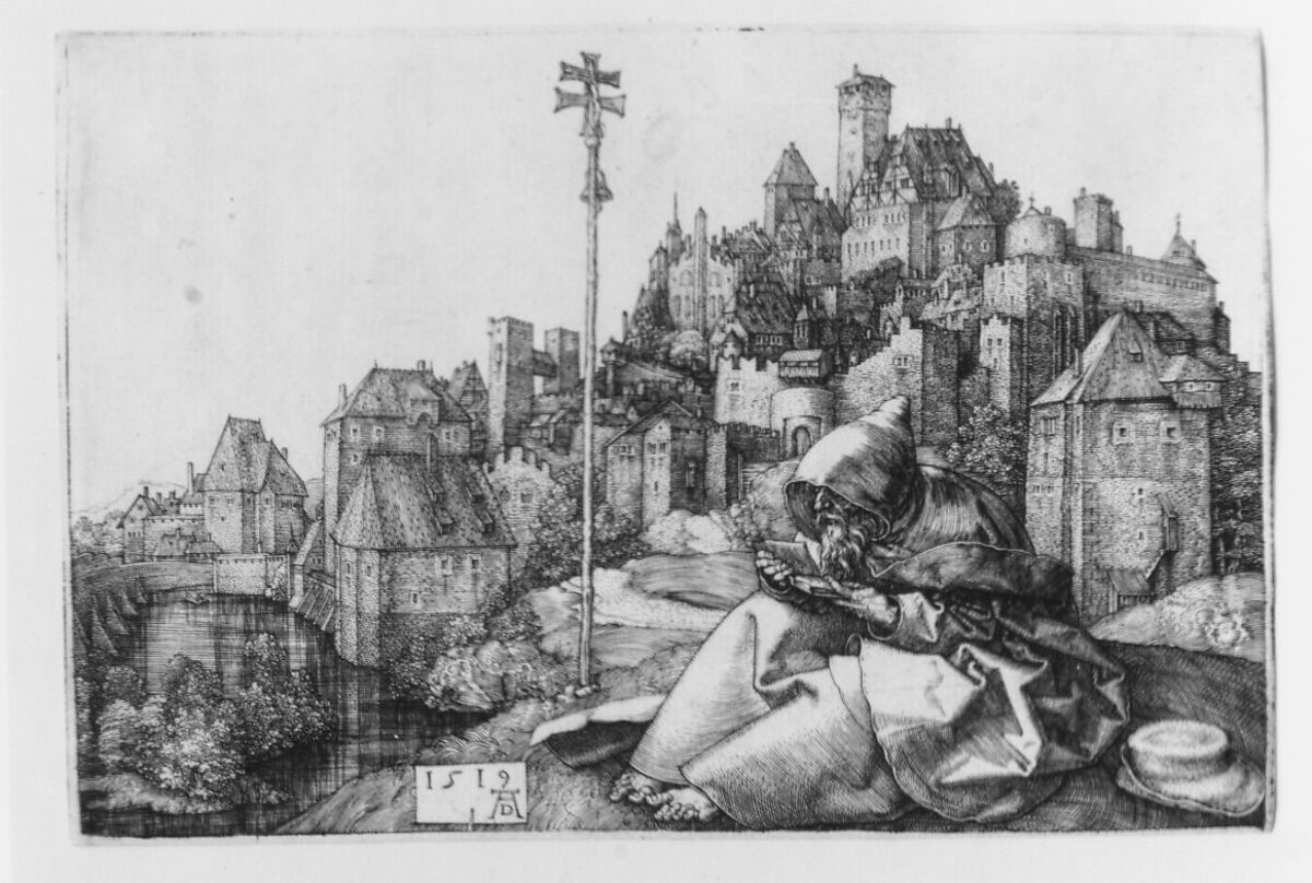 Saint Anthony Reading, Albrecht Dürer (German, Nuremberg 1471–1528 Nuremberg), Engraving