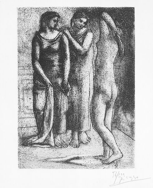 Two Women Looking at a Nude Model, Pablo Picasso (Spanish, Malaga 1881–1973 Mougins, France), Drypoint and etching