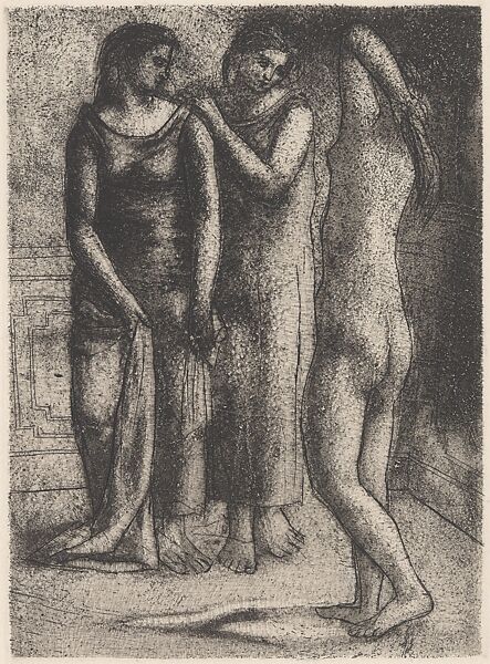 Two Women Looking at a Nude Model, Pablo Picasso (Spanish, Malaga 1881–1973 Mougins, France), Drypoint and etching