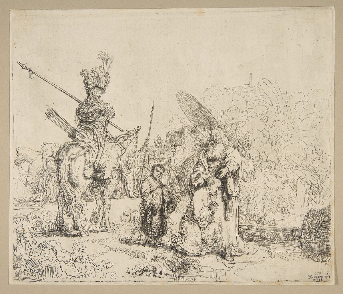The Baptism of The Eunuch, Rembrandt (Rembrandt van Rijn) (Dutch, Leiden 1606–1669 Amsterdam), Etching, touches of gray wash; second of four states 