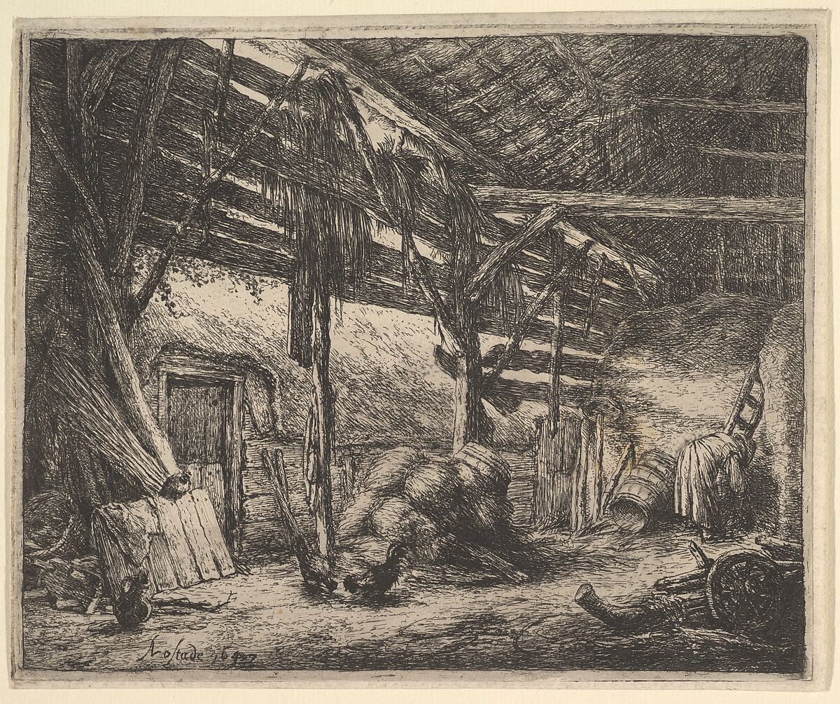 The Barn, Adriaen van Ostade (Dutch, Haarlem 1610–1685 Haarlem), Etching; third state of ten 