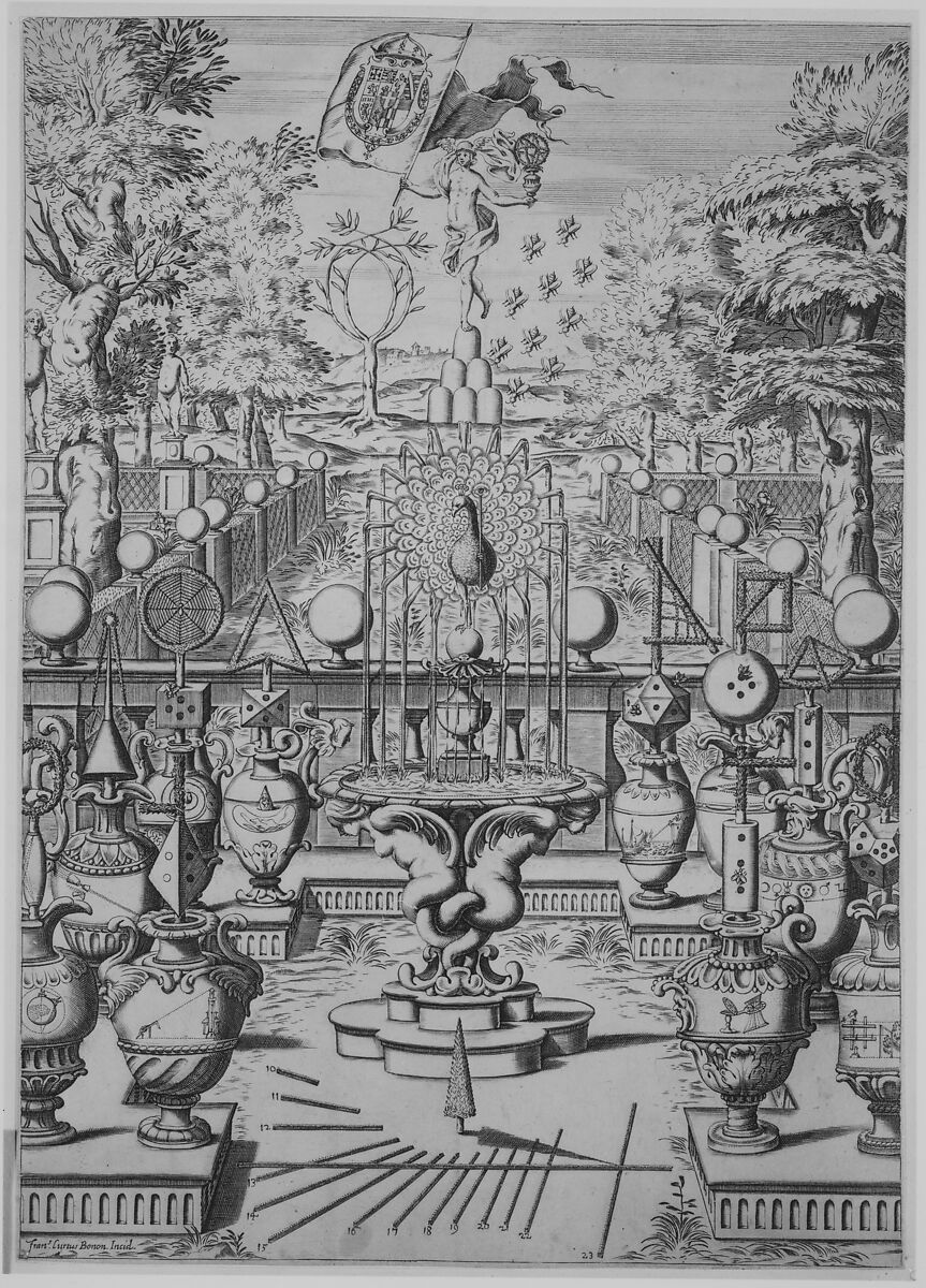Garden of Mathematical Sciences, Francesco Curti (Italian, 1603–1670), Engraving 