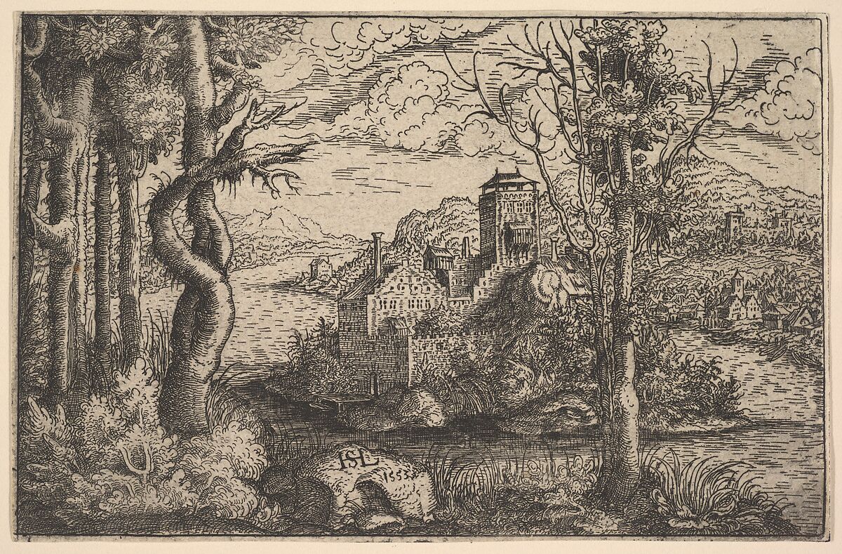 View on a River, with a Castle on an Island, Hanns Lautensack (German, Bamberg (?) ca. 1520–1564/66 Vienna), Etching 