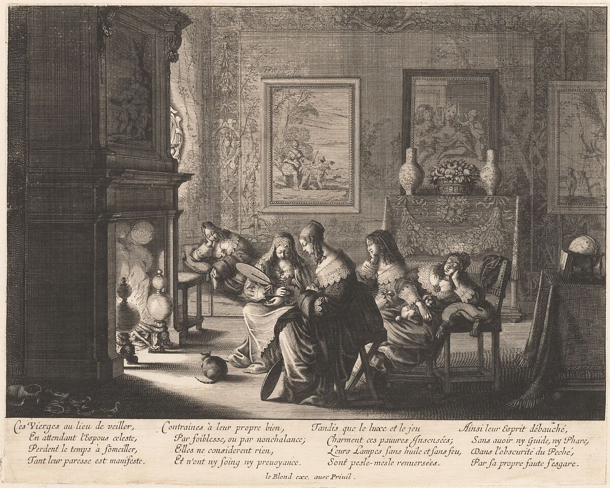 Foolish Virgins Sleeping, Abraham Bosse (French, Tours 1602/04–1676 Paris), Etching; first state of two