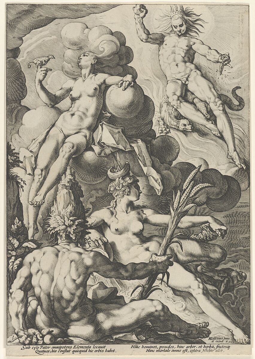 The Four Elements, Jacob Matham (Netherlandish, Haarlem 1571–1631 Haarlem), Engraving 