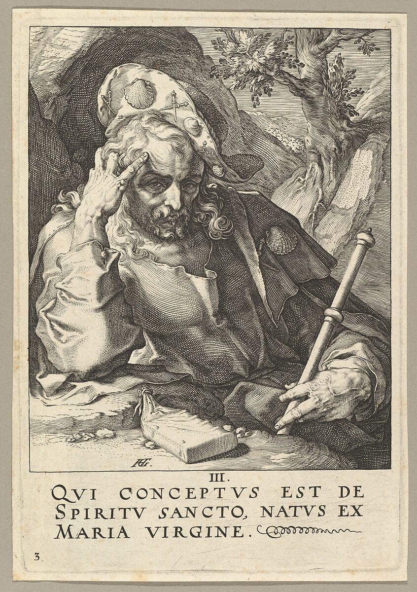 St. James the Great, from "Christ, the Apostles and St. Paul with the Creed", Hendrick Goltzius (Netherlandish, Mühlbracht 1558–1617 Haarlem), Engraving 