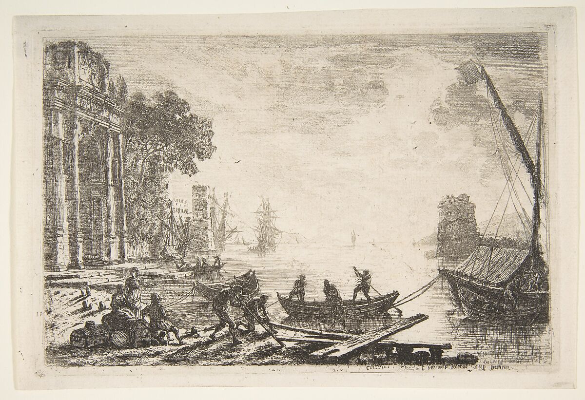 Harbor Scene with Rising Sun, Claude Lorrain (Claude Gellée) (French, Chamagne 1604/5?–1682 Rome), Etching; Mannocci's fifth state of eight 