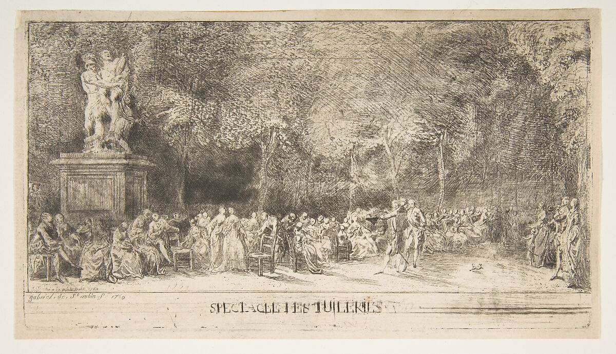 Scene in the Tuileries: The Chairs, Gabriel de Saint-Aubin (French, Paris 1724–1780 Paris), Etching, second state 