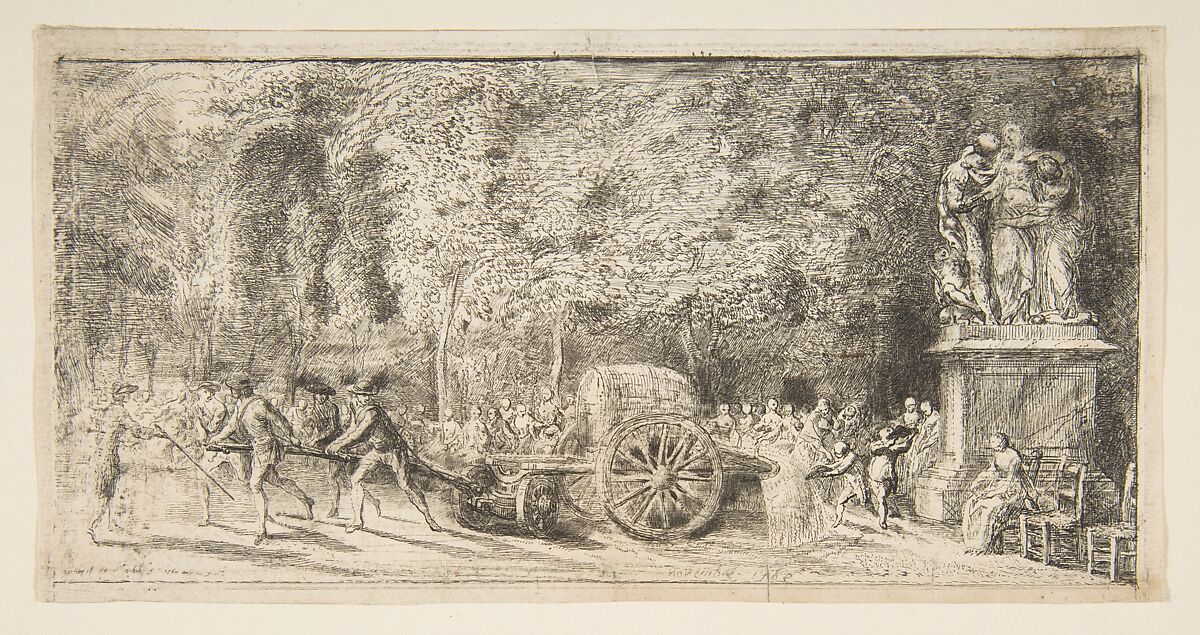 Scene in the Tuileries: The Watering Cart, Gabriel de Saint-Aubin (French, Paris 1724–1780 Paris), Etching, second state 