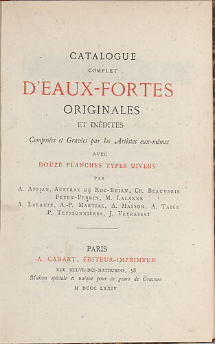 Catalogue complet d'eaux-fortes originales et inedites