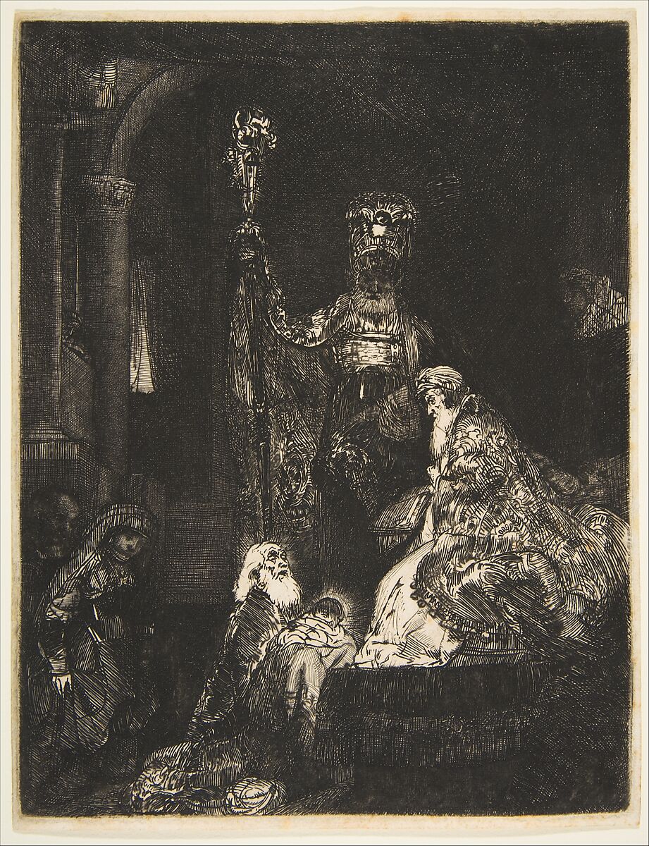 The Presentation in the Temple in the Dark Manner, Rembrandt (Rembrandt van Rijn) (Dutch, Leiden 1606–1669 Amsterdam), Etching and drypoint 