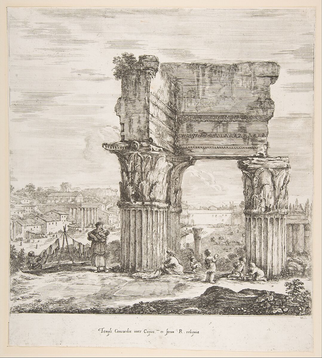 The Temple of Vespasian and the Roman Forum, from "Six large views, four of Rome, and two of the Roman countryside" (Six grandes vues, dont quatre de Rome et deux de la Campagne romaine), Stefano della Bella  Italian, Etching; second state of two