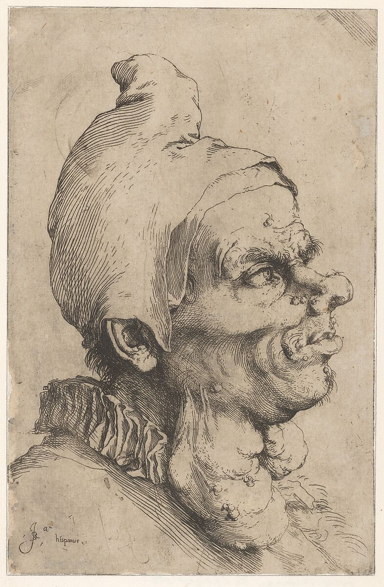 Large Grotesque Head, Jusepe de Ribera (called Lo Spagnoletto) (Spanish, Játiva 1591–1652 Naples), Etching and engraving 