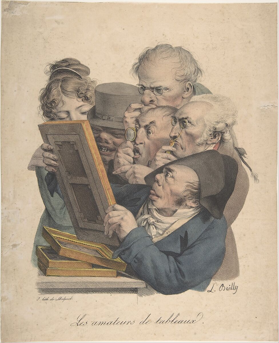 The Art Connoisseurs, Louis Léopold Boilly (French, La Bassée 1761–1845 Paris), Lithograph with hand-coloring 
