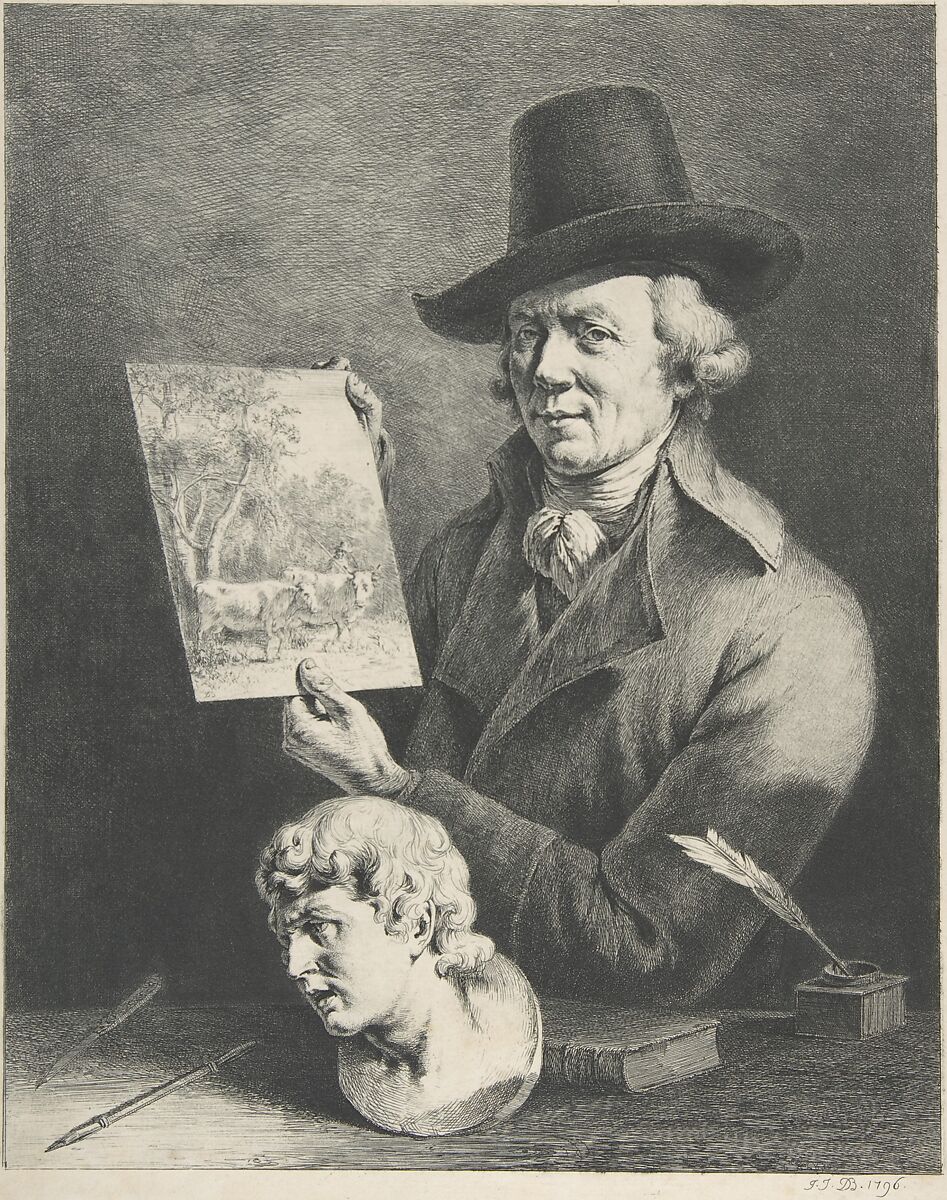 Self-Portrait (with Cows), Jean Jacques de Boissieu (French, Lyons 1736–1810 Lyons), Etching; seventh state of eight (Perez) 