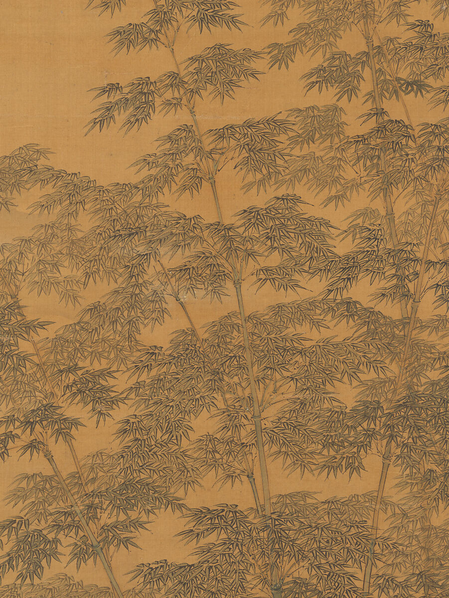 Lady in a bamboo grove, Attributed to Qiu Ying (Chinese, ca. 1495–1552), Hanging scroll; ink and color on silk, China