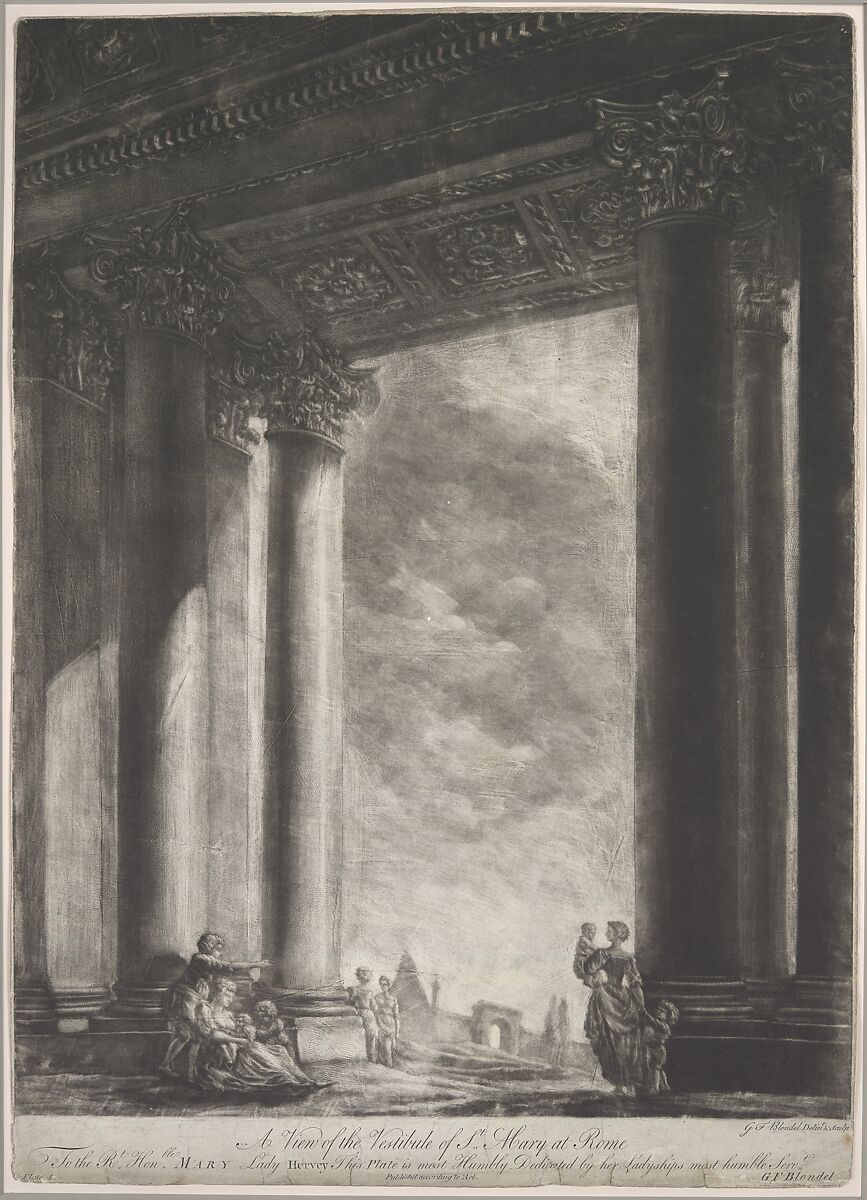 A View of the Vestibule of Santa Maria Maggiore at Rome, Georges François Blondel  French, Mezzotint; published state