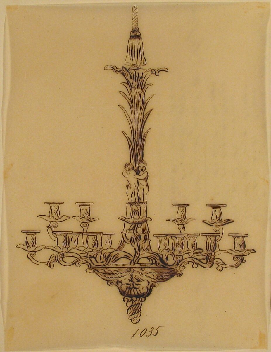 Designs for a Chandelier, Anonymous, French, 19th century, Pen and brown ink