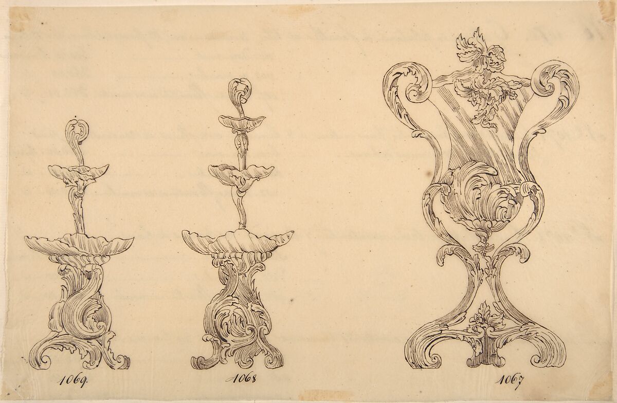 Designs for Two Servers and an Urn, Anonymous, French, 19th century, Pen and brown ink 
