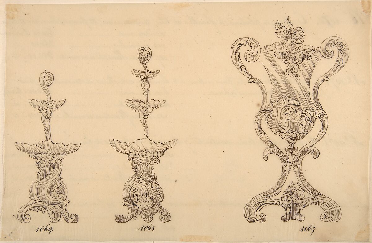 Designs for Two Servers and an Urn, Anonymous, French, 19th century, Pen and brown ink