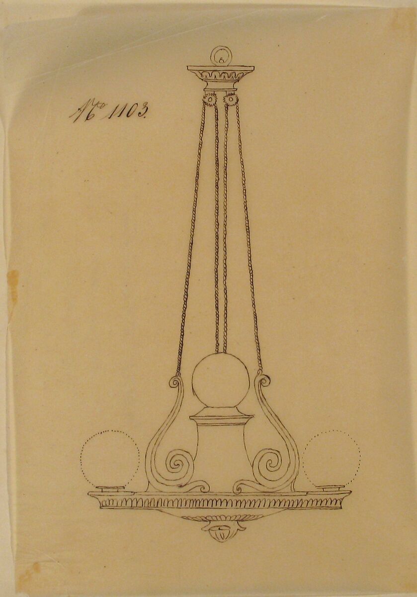 Design for a Chandelier, Anonymous, French, 19th century, Pen and brown ink