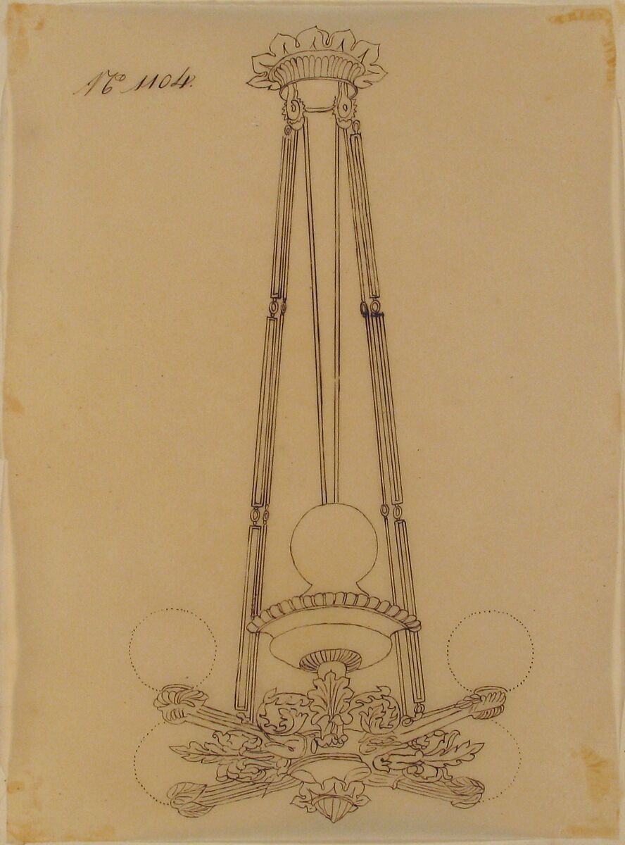 Design for a Chandelier, Anonymous, French, 19th century, Pen and brown ink