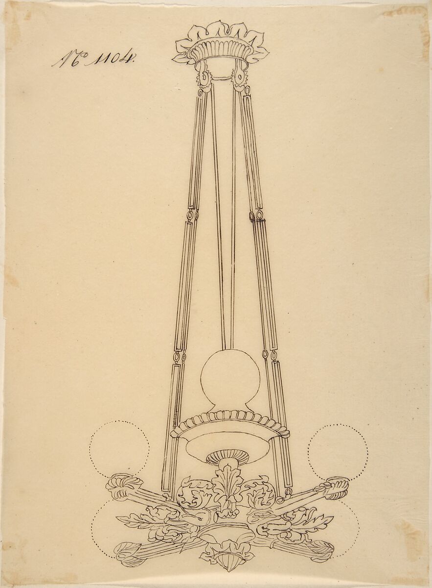 Design for a Chandelier, Anonymous, French, 19th century, Pen and brown ink 