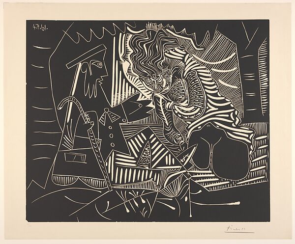 Variation on Manet's "Le déjeuner sur l'herbe", Pablo Picasso (Spanish, Malaga 1881–1973 Mougins, France), Linoleum cut 