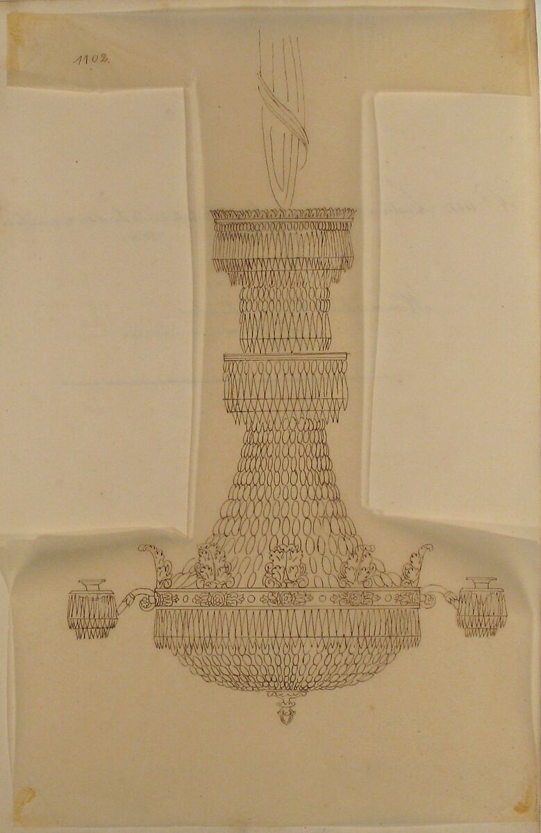 Design for a Crystal Chandelier, Anonymous, French, 19th century, Pen and brown ink