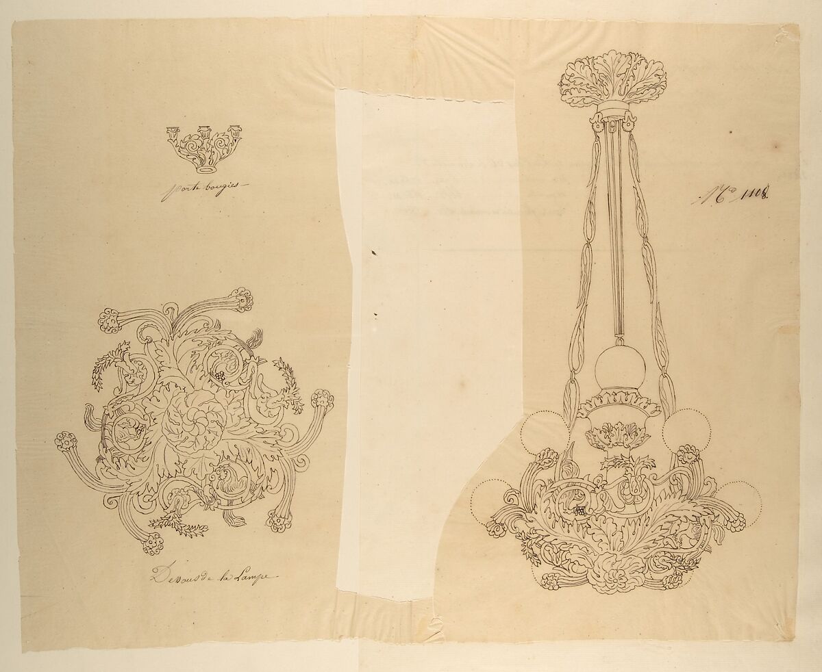 Design for a Chandelier, Anonymous, French, 19th century, Pen and brown ink 