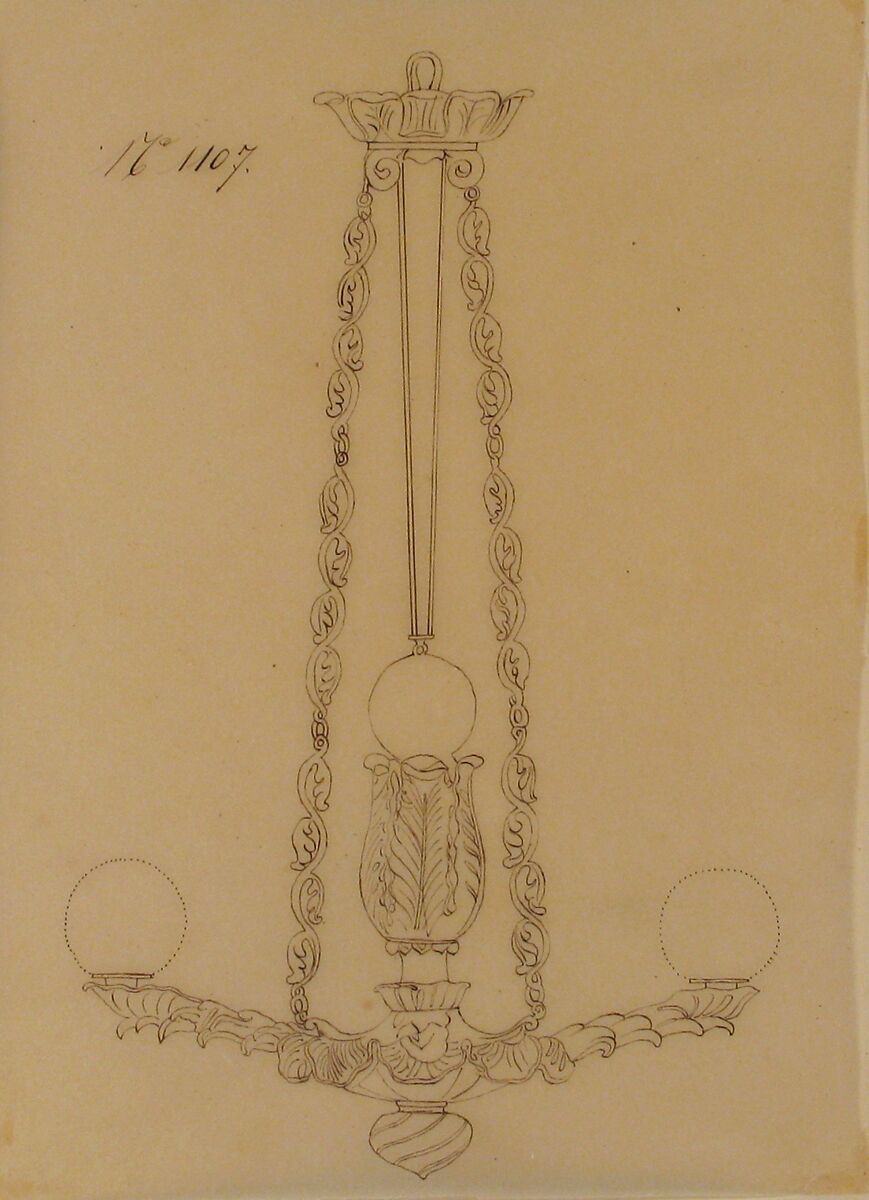 Design for a Chandelier, Anonymous, French, 19th century, Pen and brown ink