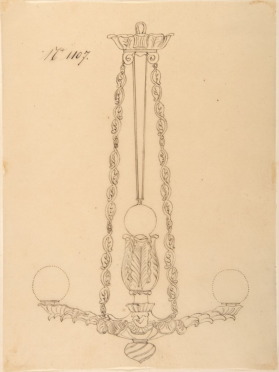 Design for a Chandelier, Anonymous, French, 19th century, Pen and brown ink 