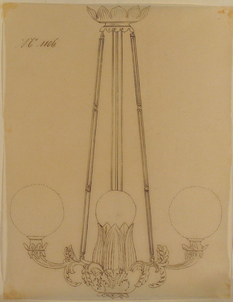 Design for a Chandelier, Anonymous, French, 19th century, Pen and brown ink