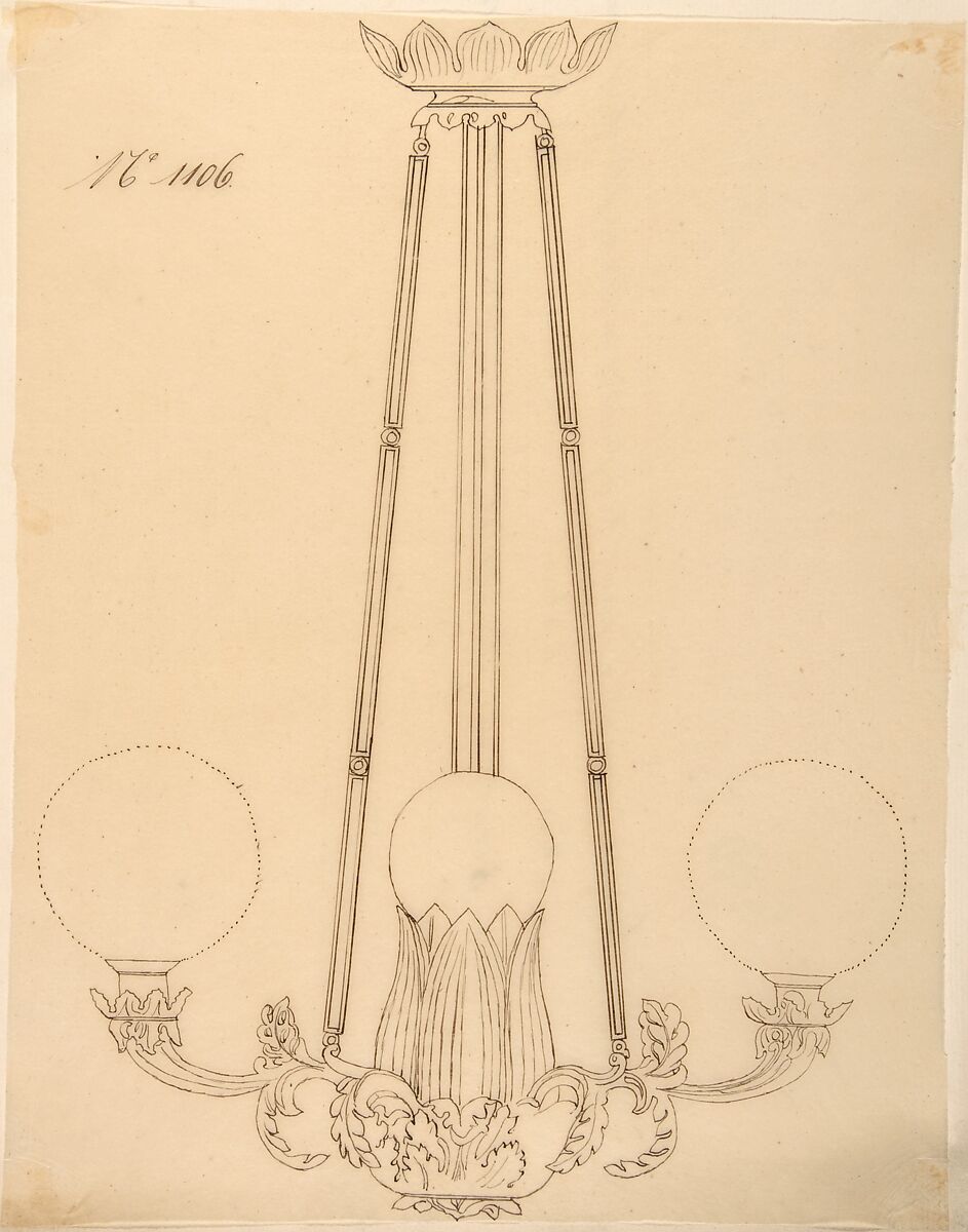 Design for a Chandelier, Anonymous, French, 19th century, Pen and brown ink 