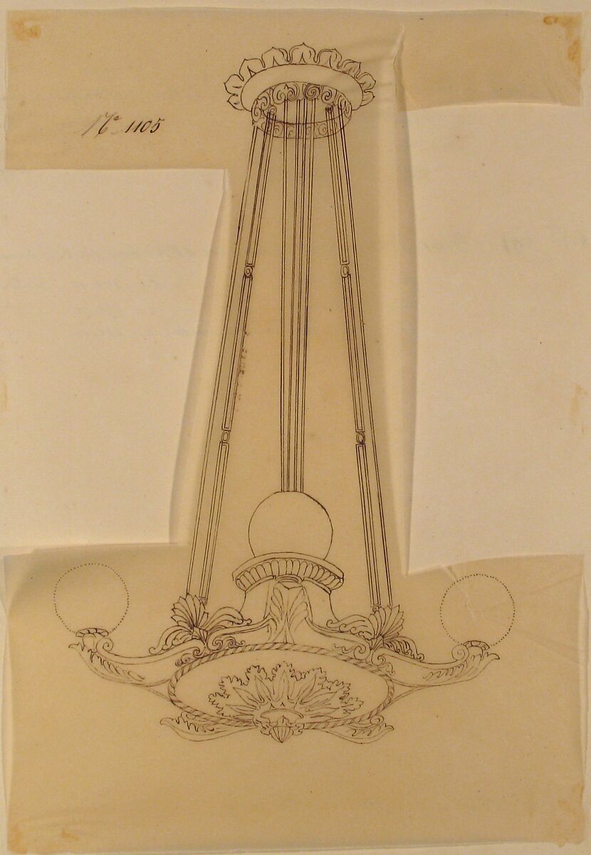 Design for a Chandelier, Anonymous, French, 19th century, Pen and brown ink