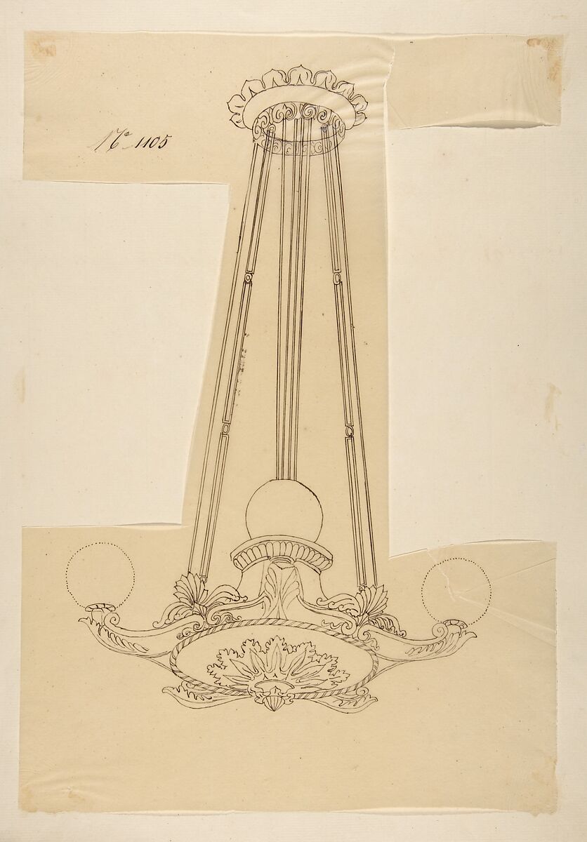 Design for a Chandelier, Anonymous, French, 19th century, Pen and brown ink 