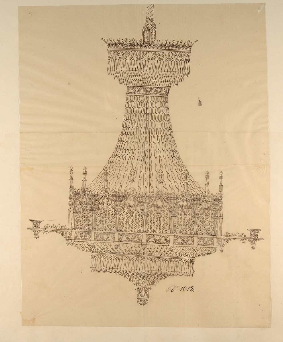 Design for a Crystal Chandelier, Anonymous, French, 19th century, Pen and brown ink 