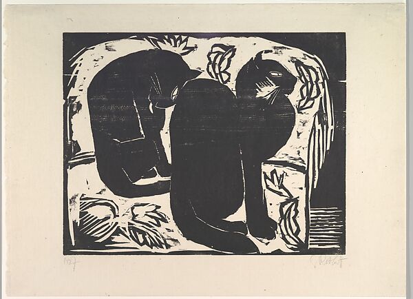 Cats, Karl Schmidt-Rottluff (German, 1884–1976), Woodcut 