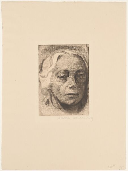 Portrait of the Artist (Selbstbildnis), Käthe Kollwitz (German, Kaliningrad (Königsberg) 1867–1945 Moritzburg), Soft-ground etching and aquatint; seventh state 