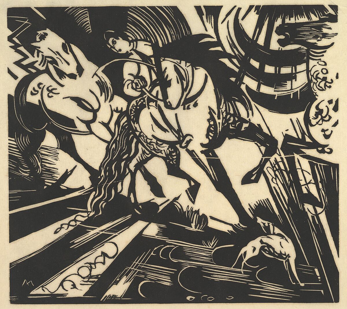 The Riding School, Franz Marc (German, 1880–1916), Woodcut 