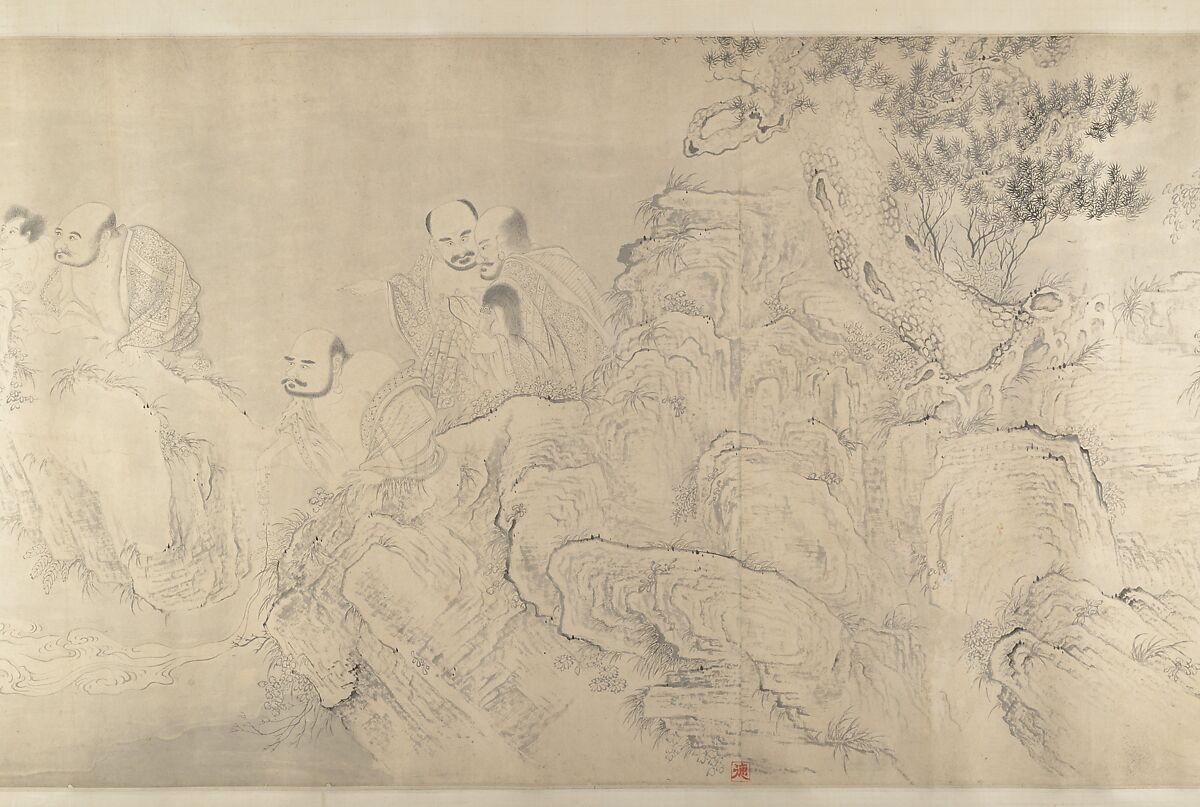 (Copy after) The Sixteen Luohans, In the Style of Shitao (Zhu Ruoji) (Chinese, 1642–1707), Handscroll; ink on paper, China