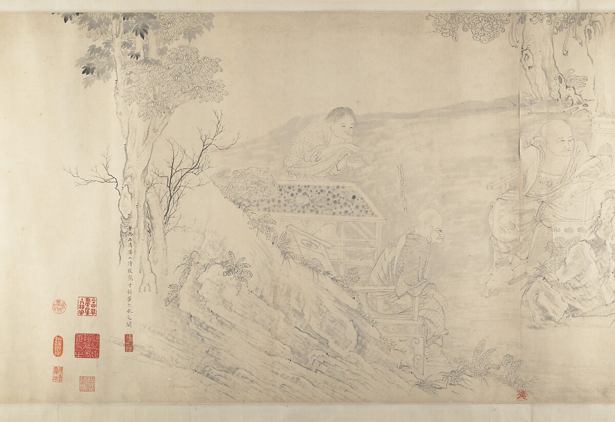 (Copy after) The Sixteen Luohans, In the Style of Shitao (Zhu Ruoji) (Chinese, 1642–1707), Handscroll; ink on paper, China