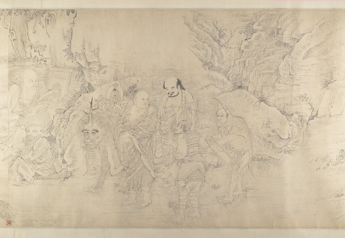 (Copy after) The Sixteen Luohans, In the Style of Shitao (Zhu Ruoji) (Chinese, 1642–1707), Handscroll; ink on paper, China