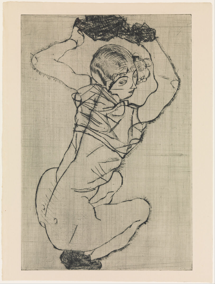 Squatting Woman, Egon Schiele  Austrian, Drypoint