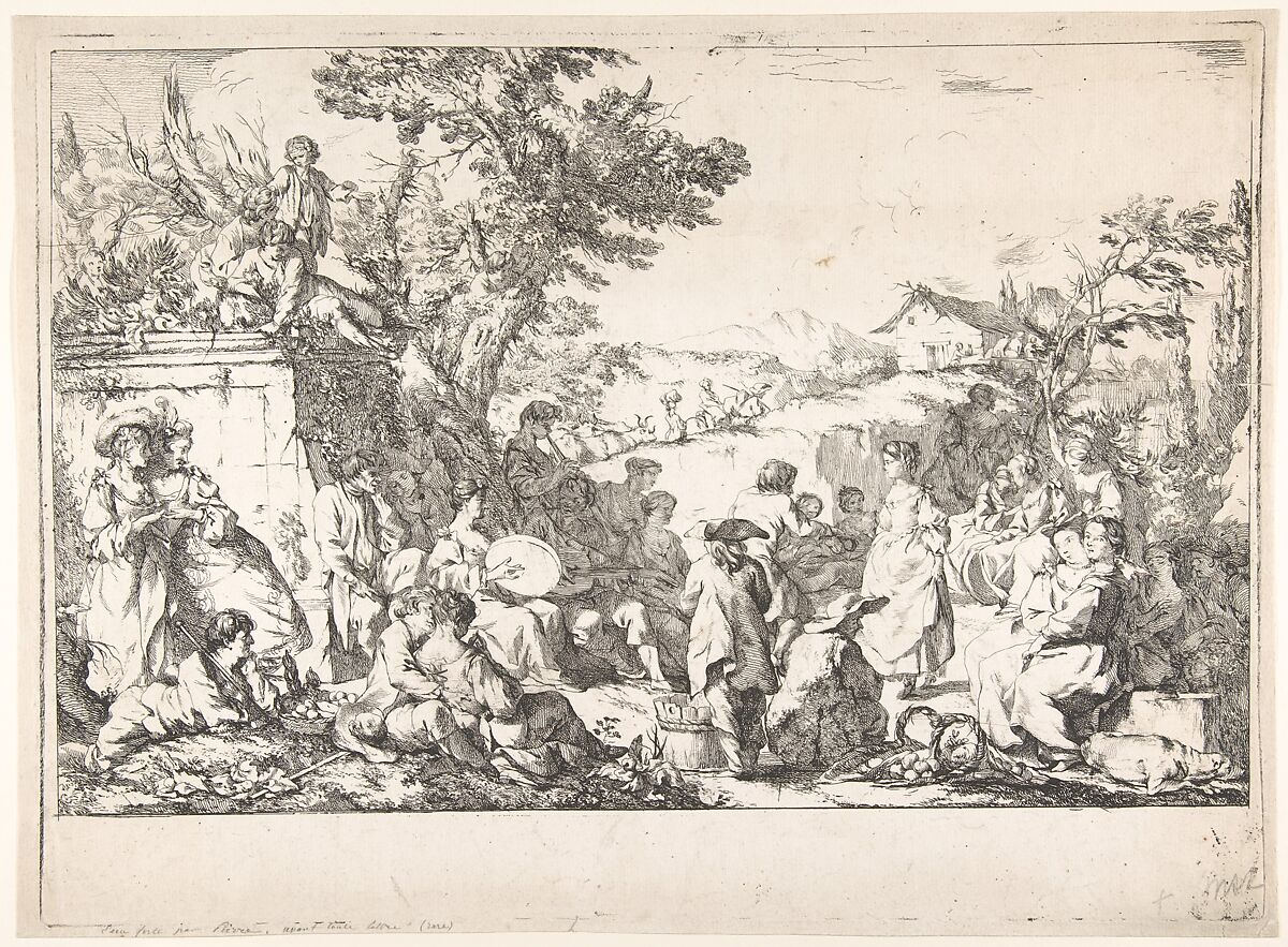 The Village Festival (Fête de village dans la campagne romaine), Jean-Baptiste Marie Pierre (French, Paris 1714–1789 Paris), Etching; proof state