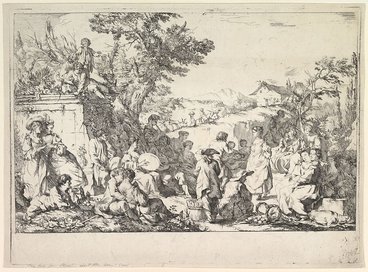 The Village Festival (Fête de village dans la campagne romaine), Jean-Baptiste Marie Pierre (French, Paris 1714–1789 Paris), Etching; proof state 